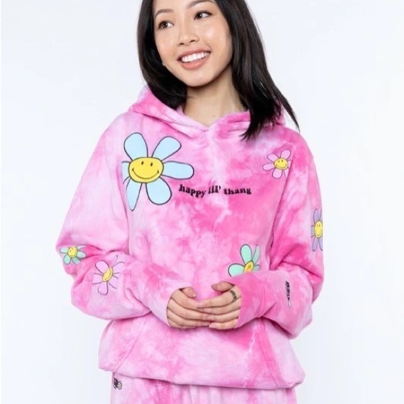 By Samii Ryan BSR “Happy Lil Thang” Oversized Hoodie Flowers/Tie Dye Pink SZ S - Picture 1 of 13